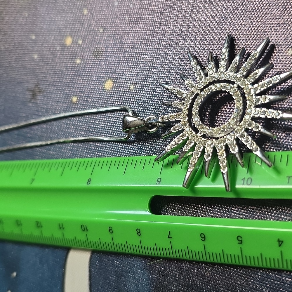 Silver Celestial Sunburst CZ Pendant Necklace - Picture 10 of 10